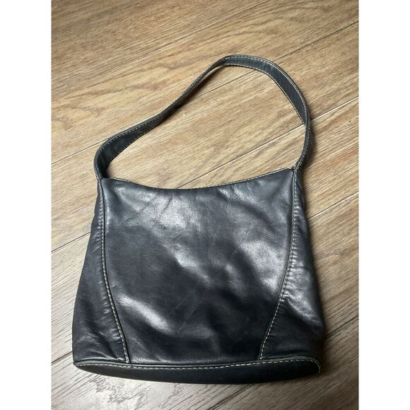 Vtg Y2K Era Fossil Black Leather Shoulder Bag Immaculate Condition - Picture 2 of 7